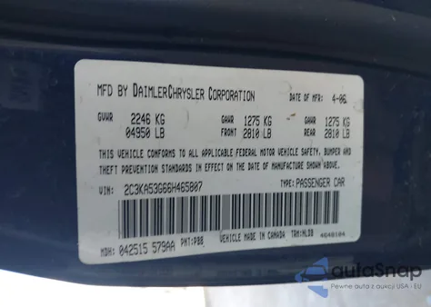 2006 Chrysler 300 Touring from USA, damaged, VIN 2C3KA53G66H465807